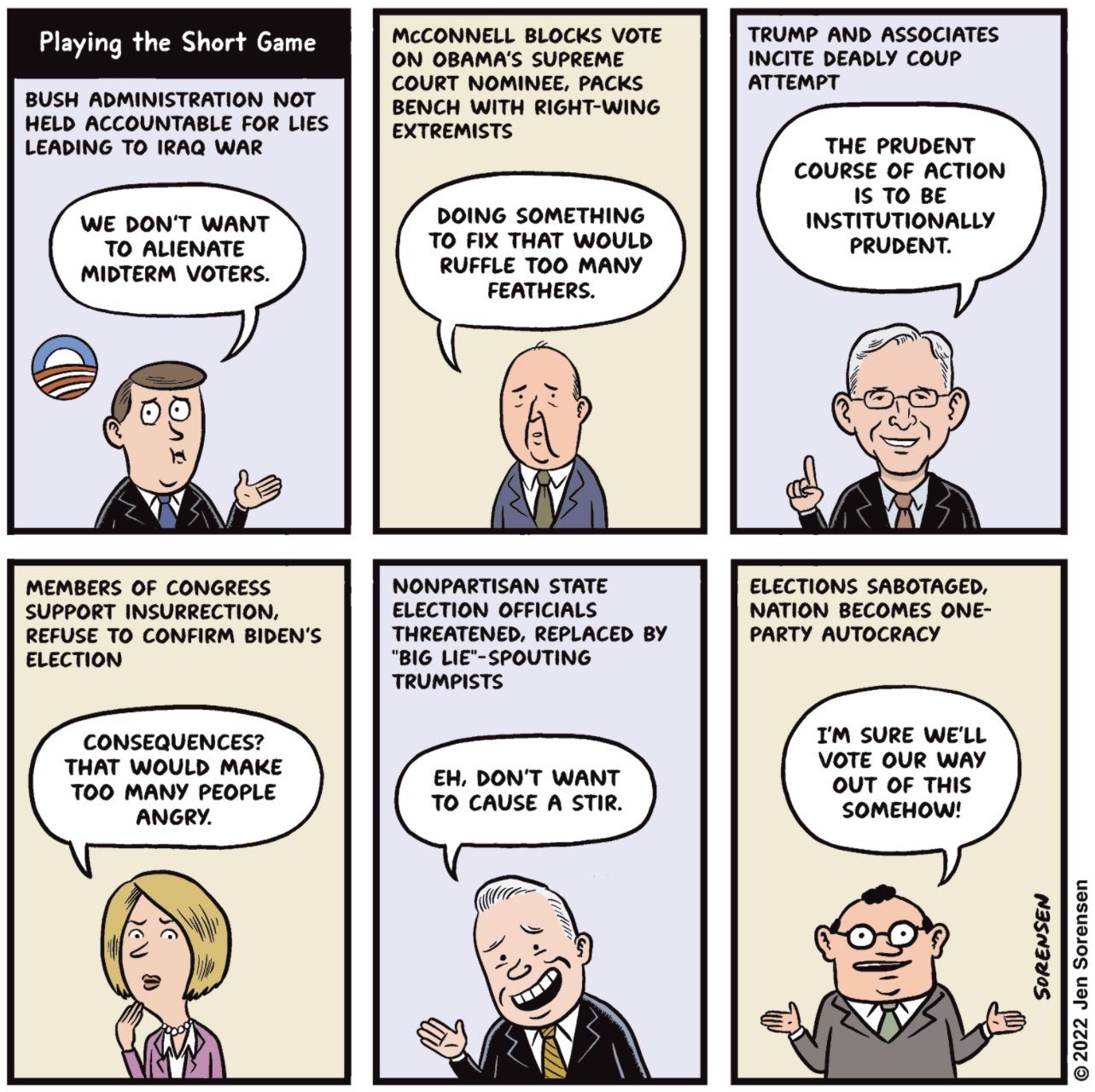 A cartoon of Democrats in 2022 by Jen Sorenson