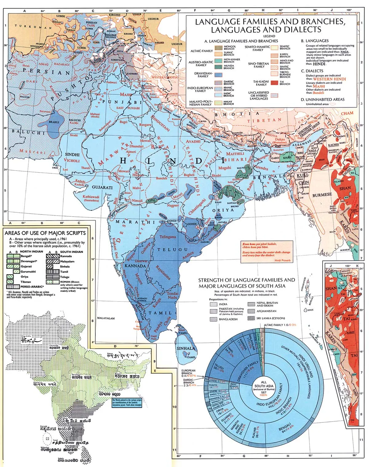 A Map of Indian Language Families, Languages, and Dialects