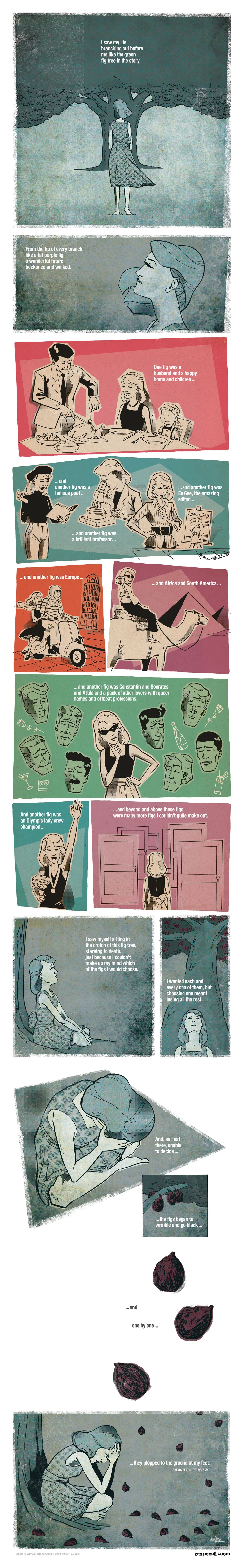 The Fig Tree, a poem by Sylvia Plath illustrated by Gavin Aung Than of Zen Pencils